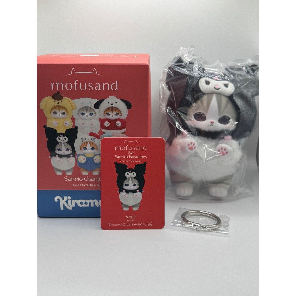 Mofusand x Sanrio Characters Kiramekko Kuromi Cat Plush Keychain Collectible New
